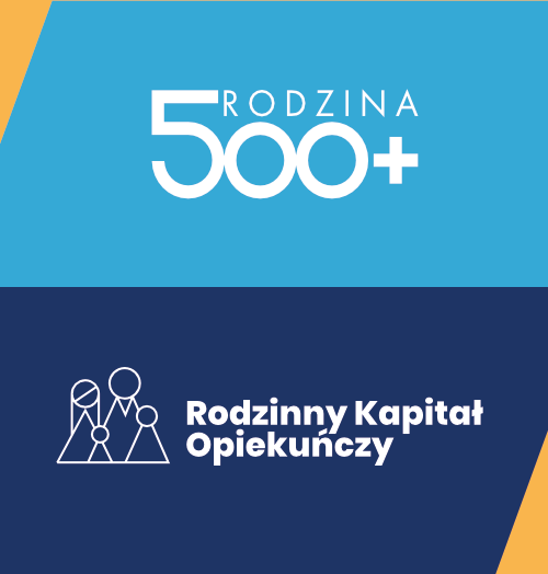 plakat przedstawiający programy rodzina 500 plus i rodzinny kapitał opiekuńczy