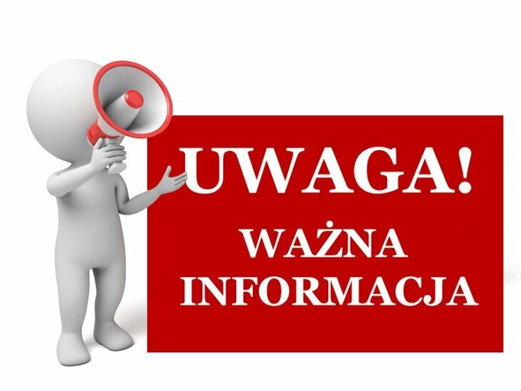 animowana postać człowieka z tekstem: Uwaga! ważna informacja