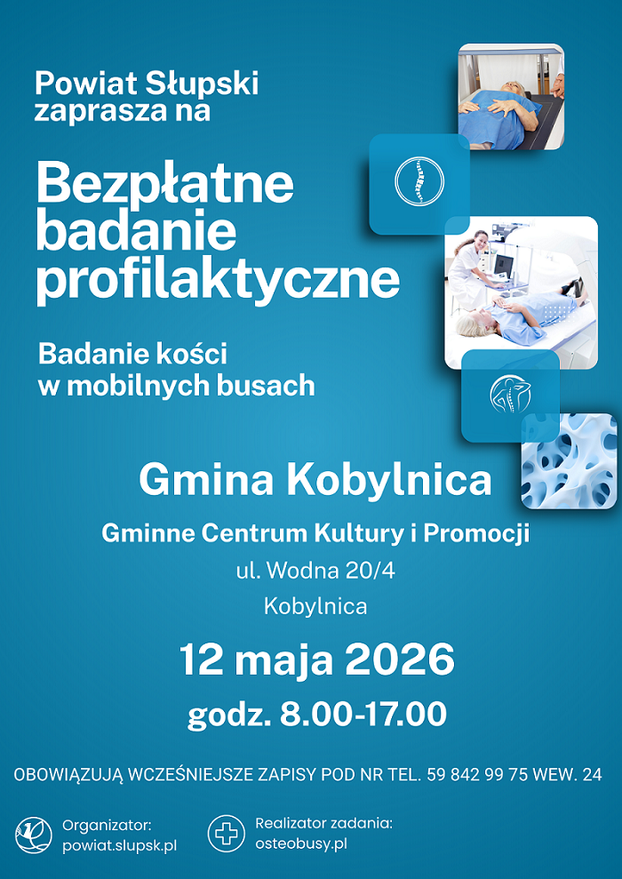 plakat przedstawiający główne informacje dotyczące bezpłatnego badania profilaktycznego