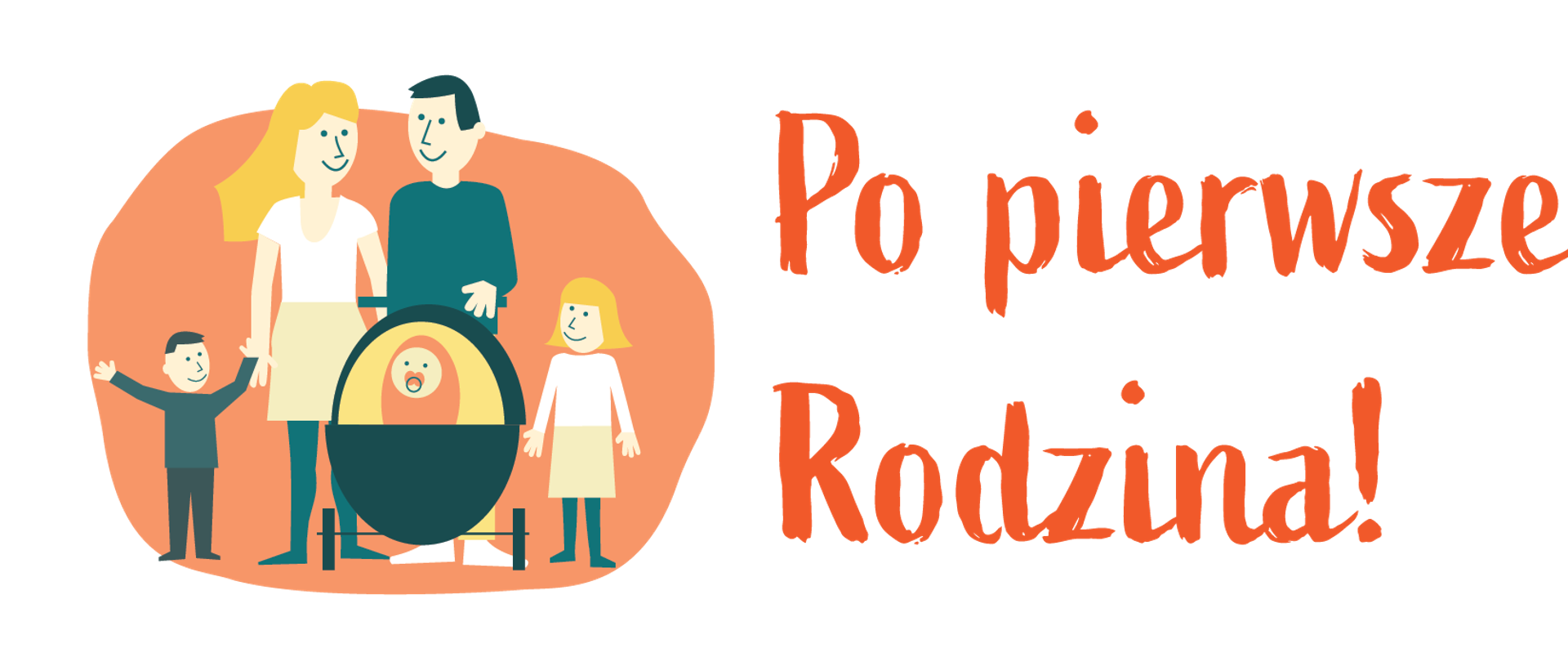 animowany obrazek przedstawiający rodzinę z dziećmi oraz napis o treści: Po pierwsze rodzina !